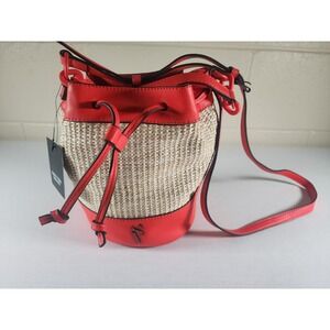 Simply Vera Vera Wang Red Orange Straw Bucket Bag Crossbody Drawstring Handbag